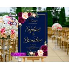 Navy Burgundy Welcome Sign,Burgundy Welcome sign,(84w)